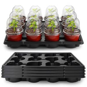 lot 3824 image: RooTrimmer 4 Inch 60 Pack Nursery Pots with Humidity Domes & 5 Pack 12 Cell Round Seedling Pot Carrying Trays, Sturdy Seeds Starter Pot Germination Set, Small Planter Nursery Propagation 5 Sets