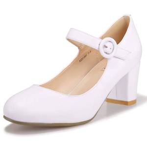 lot 3838 image: IDIFU Womens Candy Dress Mary Jane Shoes Low Block Heels Closed Round Toe Office Work Church Wedding Pumps(White Pu, 8)
