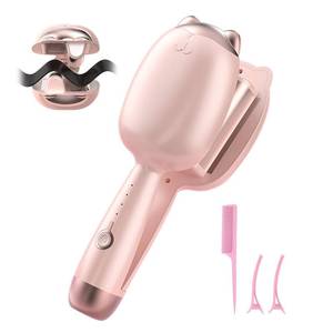 lot 4207 image: LYNCLYFELOOP Crimper Hair Tool, Beach Waves Curling Wand,Ionic Hair Waver with 1.26 Inch Double Barrel for Women��Easy to Use��Four-Speed Adjustment and Automatic Power-Off,Pink