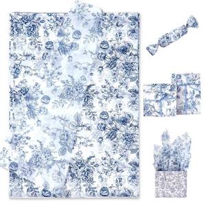 lot 4216 image: 120 Sheets Blue Floral Tissue Paper Chinoiserie Blue White Flowers Wrapping Paper Bulk for Crafts Baby Shower Bouquet Gift Bags Wedding Birthday Party Bridal Shower Decor, 14 x 20 Inch