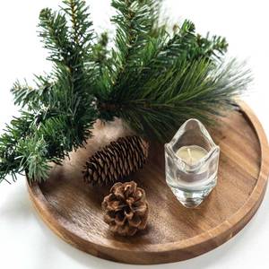lot 4254 image: 11.5 Inches Candle Holder Tray Home Decor, Round Wood Tray for Coffee Table, Small Wooden Serving Decorative Trays for Home