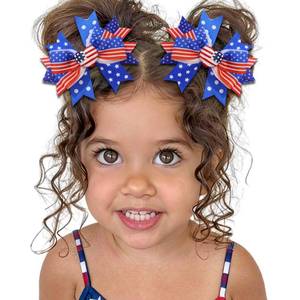 lot 4264 image: FARSYOD 4th of July Hair Bow American Flag Bow Girls Patriotic Ribbon Bowknot Barrette Red White Blue Heart Hair Clips Fourth of July Accessories