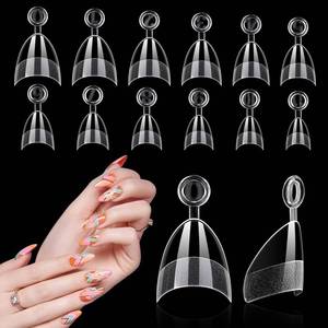 lot 4276 image: LIONVISON Short Almond Nail Tips Half Cover, 600PCS Extra Short Almond Soft Gel Nail Tips, Pre-shaped Clear False Nails with Handles for Acrylic Nail Salon with Box 12 Sizes