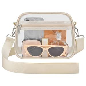 lot 4277 image: Clear Bag for Stadium Events - Stadium Approved Small Mini Clear Purse with Wide Adjustable Strap, Womens Top-Handle Handbags for Sports Concerts, Festivals(Cream-L)