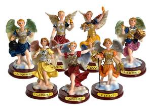 lot 4286 image: 7 Archangels Religious Complete 3 Inch Full Set Statues Figurines Siete Arcangeles Figuras Imagen