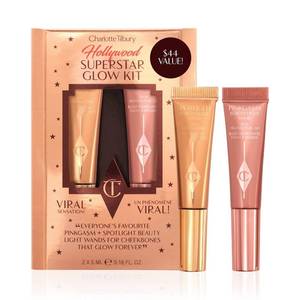 lot 4296 image: Charlotte Tilbury Hollywood Superstar Glow Makeup Kit - Limited-Edition Mini Beauty Light Wand Duo in Pinkgasm & Spotlight - Dewy Highlighter & Blush with Glow Gel Technology