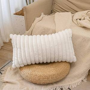 lot 4303 image: JoraLion Faux Fur Lumbar Pillow Cover 12 x 26 inch, Cream Double-Sided Throw Pillow Cover Luxurious Soft Couch Cover Case Home Decor for Sofa Bed Living Room, ONLY 1 Cover