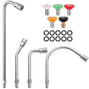 lot 4309 image: Gyfent Pressure Washer Extension Wand 4000 PSI Stainless Steel - 4 Curved Rods with 14 Inch Quick Connect and 5 Nozzle Tips for Gutters, House Siding, Vehicle Roofs, Underbodies and Eaves
