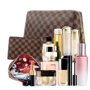 lot 4328 image: 2 Pack Makeup Bag Set for Women, Large Brown Leather Cosmetic Bag  Small Zipper Pouch, Water-Resistant Travel Toiletry Organizer with Smooth Metal Zipper, Stylish Storage for Daily Use & Gift