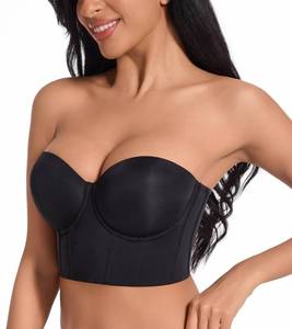 lot 4331 image: HACI Womens Plus Size Longline Strapless Bra Bustier Full Coverage Anti Slip Underwire Corset Top Body Shaper Tummy Control(Black,38C)