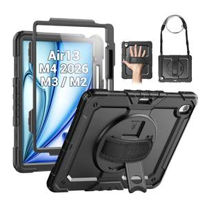 lot 4340 image: SEYMAC for iPad Air 13 Inch Case M4  M3  M2 (20262025  2024), Heavy Duty Shockproof Protective Case with Screen Protector, 360° Rotating Stand, HandShoulder Strap and Pen Holder, Black