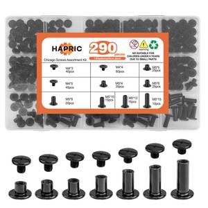lot 4345 image: Hapric 145 Sets Chicago Screws for Leather,Black Screw Rivets Kit for Belts