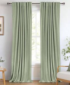 lot 5887 image: 100% Blackout Shield Linen Blackout Sliding Door Curtains for Living Room, Back TabRod Pocket Thermal Insulated Curtains for Sliding Glass Doors, 1 Panel Set, 100 W x 90 L, Sage