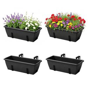 lot 5889 image: OYEAL Railing Planter Box 4 Pack Window Boxes Planters with Adjustable Brackets 17 Inch Hanging Planters for Outdoor Plants Flower Boxes for Balcony Fence Deck Railing Porch Over Rail, Black