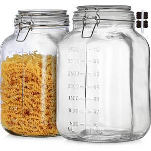 lot 5898 image: ZALSSKE 1.1 Gallon Large Glass Food Storage Jars with Airtight Lids,Set of 2 Square Wide Mouth Airtight Glass Storage Container,135oz Kitchen Mason Jar with Measurement Mark,for Flour Sugar Canning.