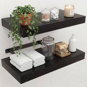 lot 5901 image: Perpereke home 16 Width Floating Shelves, Wall Shelves for BathroomLiving RoomBedroomKitchen Decor, Black Shelves with Invisible Brackets Set of 2