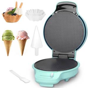 lot 5910 image: Bakers Friend Waffle Cone Maker Machine with Browning Control, 7.5 Ice Cream Cone Maker, Cone Roller & Bowl Press Included,Thin Waffle Maker Crispy, Nonstick Waffle Bowl Maker,Aqua