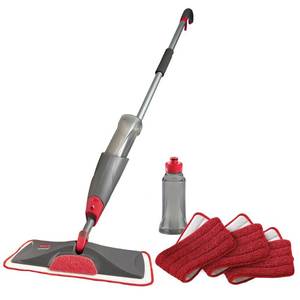 lot 5914 image: Rubbermaid Reveal Spray Mop Floor Cleaning Kit, 3 Reusable Microfiber Wet Pads, 1 Refillable Bottle, Cordless, Multi-Surface Mopping for All HomeBathroomOffice Floors