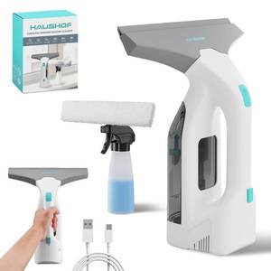lot 5915 image: HAUSHOF Electric Window Vacuum Squeegee 11, Vacuum Squeegee Cordless Cleaner Tool Set, Window Vac with 300ml Spray Bottle & 100ml Water Tank for Mirror, Countertop, Showers