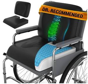 lot 5940 image: Wheelchair Cushion for Pressure Relief - (2-Piece Set) 18x16 Anti-Slip Wheelchair Seat Cushions for Adults, Seniors with Lumbar Pillow and Removable Strap, Gel Cushion for Wheelchair