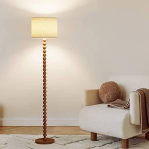 lot 5945 image: 63 tall floor lamp, Solid Wood Traditional Floor Lamp with Beaded Column, 3-Color Dimmable Bulb Included, Vintage Farmhouse Floor Lamp for Living Room, Corner, Nursery, Dining Room, Bedroom(Walnut)