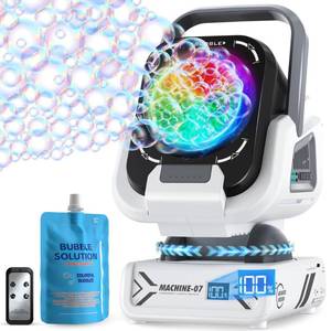 lot 5955 image: Kiskey Bubble Machine,20000 Per Minute Bubble Maker for Parties,Outdoor Toys for Kids,Rechargeablewith Remote Control  7 Color RGB Lights,Wedding Birthday Party, Bubble Blower for Boys & Girls