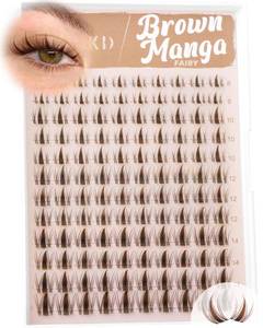 lot 6093 image: Brown Manga Lash Clusters Wispy Spiky Eyelash Clusters C Curly Fairy Cluster Eyelash Extensions with Invisible Band 8-16MM Anime Individual Lashes for DIY Lash Beginners