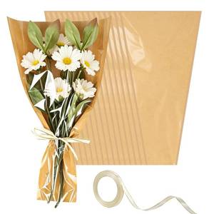 lot 6112 image: Wzifyf 50 PACK Flower Bags for Bouquets Flower Bouquet Holders Kraft Floral Wrapping Paper flower Sleeves Build Your Own Bouquet Bar with 72 Ft Ribbons for Valentines Day Packaging Supplies