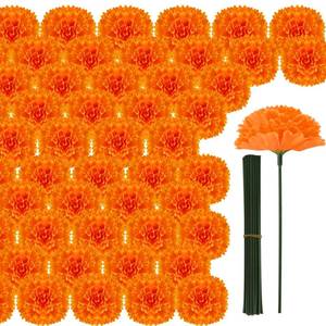 lot 6151 image: Hananona 50Pcs Artificial Marigold Flower Heads, Silk Marigold Heads Bulk Fake Flowers for Dia De Los Muertos Decor DIY Marigold Garland Day of The Dead Decorations