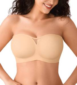 lot 6156 image: Strapless Jelly Bras for Women Push Up Wireless Seamless Non Slip Bandeau Bra Womens Supportive Padded Tube Bra No Underwire(Nude,L)