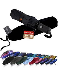 lot 6160 image: SY COMPACT Travel Umbrella - Windproof Automatic Compact Umbrella for Rain, Lightest 8-Rib, Small, Strong & Portable, Durable Grip, Fits Backpack & Car, Factory Direct