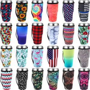 lot 6161 image: 24 Pieces Reusable Iced Coffee Sleeves Cold Drinks Reusable Sleeves Neoprene Cup Insulator Sleeves Drinks Tumbler Sleeve Holder with Handle for 30-32 oz Cold Hot Tumbler Cup Beverage