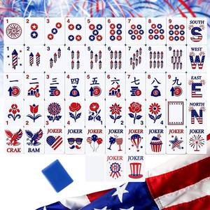 lot 6163 image: Arrowbash 160 Pcs American Mahjong Tiles Set 1.2 Inch Mah Jong Game Pieces with USA Theme Engraved Patterns Melamine Hand-Carved Tiles for Adults, Collectors & Tabletop Games(Blue)