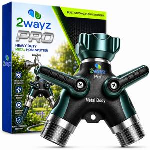 lot 6165 image: 2WAYZ Hose Splitter 2 Way Heavy Duty Outdoor Faucet and Garden Connector - Water Spigot Splitter - Durable All-Metal Y Adapter with Shut-Off Valve - 4 x 4 x 1.5 Inches