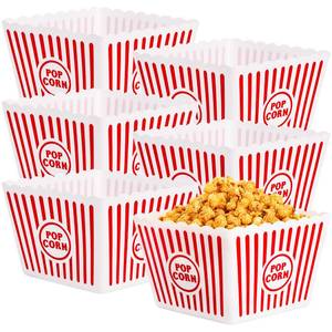 lot 6185 image: Bekith 6 Pack Plastic Popcorn Buckets Reusable, Large Popcorn Containers for Movie Night, 9 Square x 6 Tall