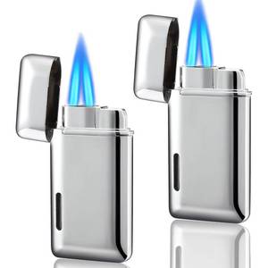 lot 6198 image: Futlidys 2 Pack Mini Torch Lighter Butane Refillable, Double Flame Butane Lighter with Visible Window, Adjustable Jet Lighter, Great Gifts for Men and Women, Without Gas (Silver)