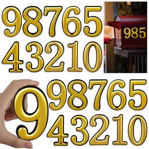 lot 6205 image: Haikole Self Adhesive House Numbers 3.8 Inch, Reflective and Waterproof for Outdoor Safety - 20Pcs Address Stickers ABS Plastic, Office, Trash Bins in Ggold��Easy Peel and Stick for Mailbox (Gold)