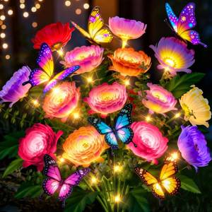 lot 9167 image: Solar Flowers Lights Outdoor Waterproof 6 Pack LED Solar Lights Decorative for Outside Garden Decor with Butterfly Auto-OnOff for Yard Landscape Lighting, Gifts for Mom Gardening Enthusiasts