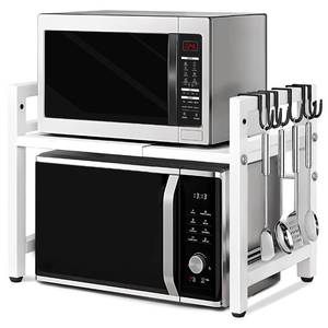 lot 9171 image: Vautrezon Microwave Oven Rack Expandable Countertop Heavy Duty Microwave Shelf 2-Tier Adjustable Metal Storage Shelf Rack for Kitchen (White)