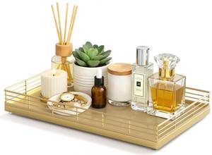 lot 9176 image: Bathroom Vanity Tray, 13 x 8 Oak Decorative Wooden Tray for Countertop