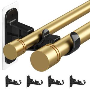 lot 9179 image: Double Curtain Rod Brackets No Drill, (4-Pack) Black Adhesive Curtain Rod Holders for Wall, Heavy Duty Dual Curtain Hooks Wall Mounted Supports 1 to 1.2 Drapery Poles for Living Room Bedroom