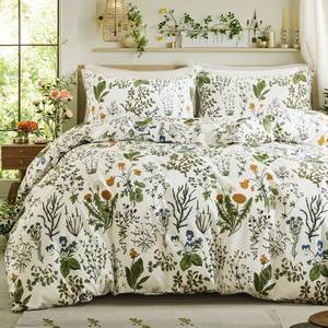 lot 9191 image: Cozaline Duvet Cover King Size - 100% Cotton Reversible Floral King Duvet Cover Set with Zipper Closure, 3 Pieces Soft & Breathable Green Bedding Set for All Seasons