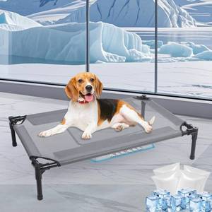 lot 9197 image: 34 Outdoor Elevated Dog Bed with Four Ice Pack, Raised Dogs Bed Small Medium Size Dogs, Breathable Cooling Dog Cot Beds with No-Slip Feet, Outdoor Pet Hammock Beds, Outside Pet Beds(Small)