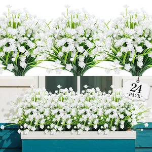 lot 9201 image: AGIRL 24 Bundles Artificial Flowers for Outdoor,No Fade Fake Plastic Flowers Faux Plants for Decoration Hanging Planters Indoor Outside Garden Porch Window Box Home Wedding Farmhouse