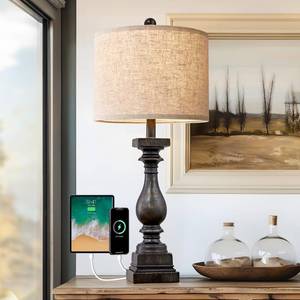 lot 9207 image: BOBOMOMO Retro 27 USB Charging Ports AC Farmhouse Single Lamps for Bedrooms Retro Side Table Lamps Bedside Lamp for Side Nightstand Living Room 1 Pack (Blubs not Included)