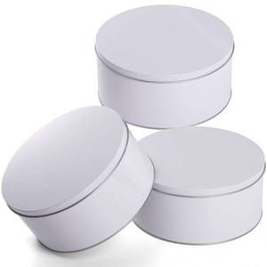 lot 9212 image: Yopay 3 Pack Cookie Tin with Lid, Round Sturdy Gift Tin, White Baking Cake Container for Storing Patisseries, Snack, Chocolate, Easter, Special Occasion, Holidays, 7 Wide by 3.2 Tall