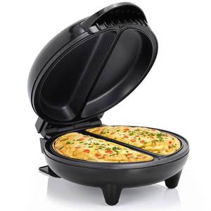 lot 9215 image: Elite Gourmet EOM205 Non-Stick Omelet Frittata Snack Pocket Maker for 2 Individual 6.5 Omelets, Stainless Steel and Black