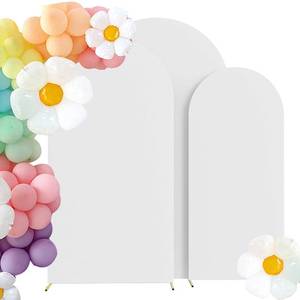 lot 9225 image: HAINARverS Set of 3 Wedding Arch Cover 6FT,6.6FT,7.2FT Spandex Fitted Stretchy Arch Stand Covers,2 Sided Round Top Chiara Backdrop Cover for Birthday Party Banquet Baby Shower Arch Decoration(White)