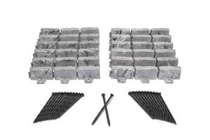 lot 9231 image: EasyFlex No-Dig Landscape Edging with Anchoring Spikes, 2.7 in Tall Decorative Stone-Look Garden Border, 15 Foot Kit, Slate Gray