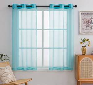 lot 10354 image: PI Sheer Curtains 63 inches Long with Grommet,Lightweight Voile Textured Window Treatment for KitchenDinning Room 2 Panels (W52 X L63, Lake Blue)